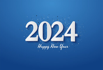 2024 new year celebration with blue background and sprinkles of celebration ornament. vector premium design.