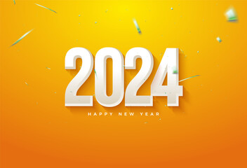 2024 new year celebration on a very bright yellow background. vector premium design.