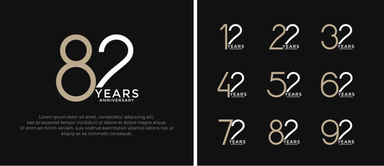 set of anniversary logo brown and white color on black background for celebration moment