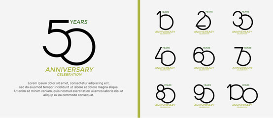 set of anniversary logo black and green color on white background for celebration moment - obrazy, fototapety, plakaty