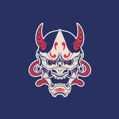 Japanese Demon Oni Mask Logo Design vector illustration	