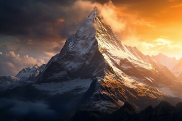 A majestic mountain peak standing tall and overlooking breathtaking landscapes. Generative AI