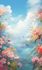 Serene Harmony: Bluebirds Amidst Vibrant Blooms