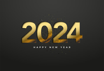 elegant dark background with golden numbers for 2024 new year celebration. design premium vector.