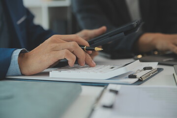 Team of business people are meeting to analyze data for marketing plan,Market research reports and income statistics, Financial and Accounting concept.