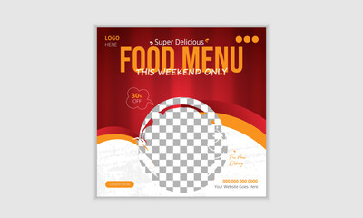 Fast food social media post, Instagram post and promotion banner design temple. Fresh pizza, burger & pasta online sale flyer or poster.