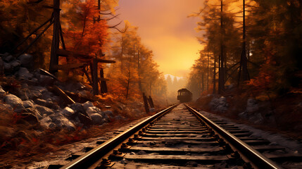 Railway track background wallpaper poster PPT in the forest