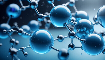 Hyaluronic acid molecules. Hydrated chemicals, molecular structure and blue spherical molecule