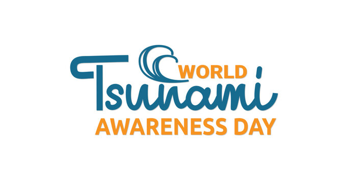 World Tsunami Awareness Day Illustration. Beautiful Handwritten calligraphy text with Sea Waves roll. Great for awareness campaigns about tsunami disaster emergency response.