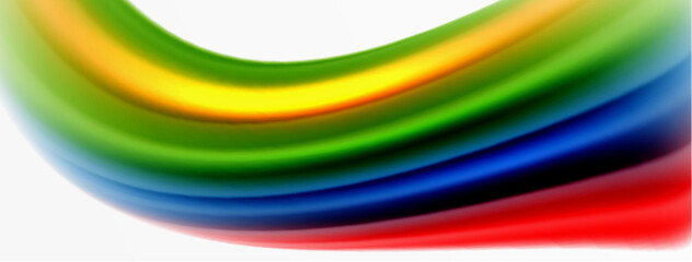 Rainbow color silk blurred wavy line background on white, luxuriously vibrant visually captivating backdrop. Stunning blend of colors reminiscent of rainbow, silky and gracefully blurred wavy pattern