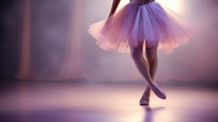 Ballerina legs. Ballet dancer dancing with tutu in studio background - obrazy, fototapety, plakaty