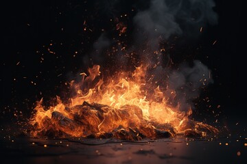 Fire embers particles over black background. Fire sparks background.