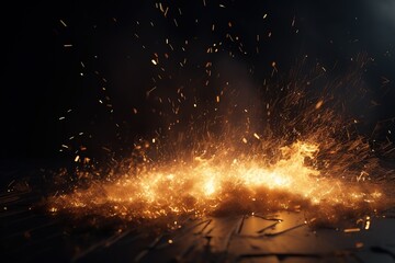Fire embers particles over black background. Fire sparks background.