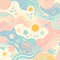 seamless floral patterns with pastel tone. Generative AI.