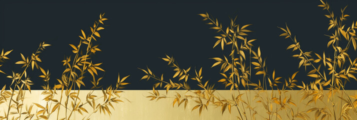 黄金の竹の葉を描いたグラフィック素材 - obrazy, fototapety, plakaty