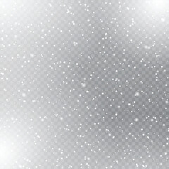 Xmas and New Year pattern with falling snowflakes on transparent background. Vector