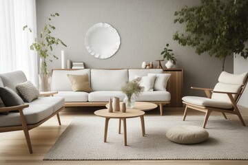 Creating a serene living room escape with Scandinavian harmony. Generative AI