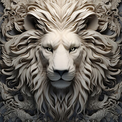 Image of a lion face that is intricately crafted in three dimensions. Wildlife Animals.