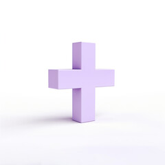 Obraz premium The model of light purple shiny cross or plus symbol isolated on the simple bright solid background. Generative AI.