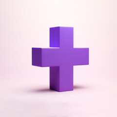 Obraz premium The model of light purple shiny cross or plus symbol isolated on the simple bright solid background. Generative AI.