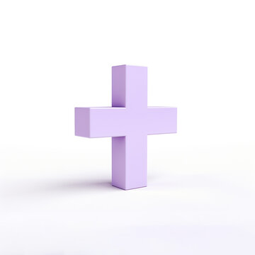 The model of light purple shiny cross or plus symbol isolated on the simple bright solid background. Generative AI.