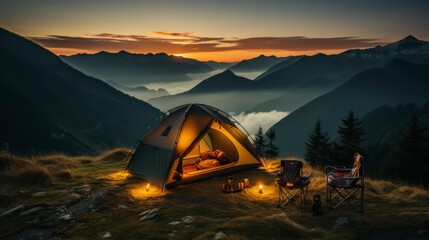 Camping in Picturesque Mountains Represents Reconnecting with Nature's Beauty and Simplicity