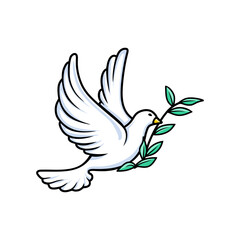 world peace day dove and branch icon isolated