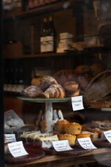 Freshly baked bread and pastries in local bakery.