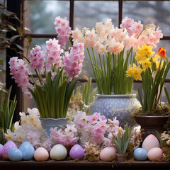 Windowsill Wonderland: A Symphony of Spring Blooms,still life with flowers