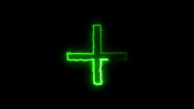 Neon glowing green plus symbol icon simple positive plus icon animated.