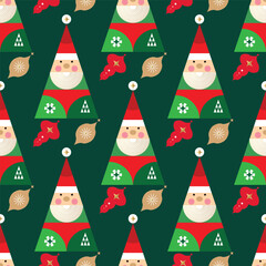 Merry Christmas and Happy New Year 2024  holiday template design seamless pattern  Gifts, Santa, ball toy, christmas tree, snowflake   Modern Xmas flat cartoon vector illustration