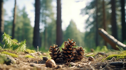 Forest's Hidden Treasures: Pine Cones Amidst the Greenery,pine cone in the forest