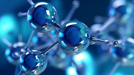 Abstract Hyaluronic acid molecules, blue spherical structure.