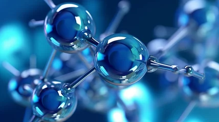 Deurstickers Abstract Hyaluronic acid molecules, blue spherical structure. © JKLoma