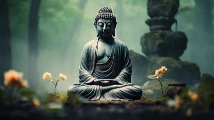 Fotobehang Statue of Buddha in a Zen Garden © Nurple Art