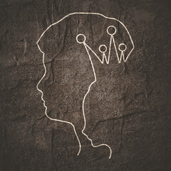 Woman and man head outline silhouettes. Princess and common man. Young couple