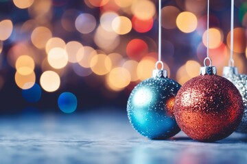 Fototapeta premium Christmas Background Holiday Ornaments with Christmas Lights Generative Illustration