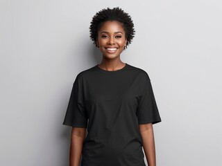 women in black tshirt mockup generative ai - obrazy, fototapety, plakaty