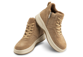 beige suede sports-style winter boots, isolated on a white background