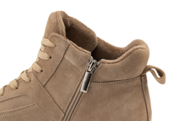 beige suede sports-style winter boots, isolated on a white background