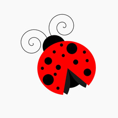 Cute ladybug  flat design red and black. Vector illustration isolated on white background