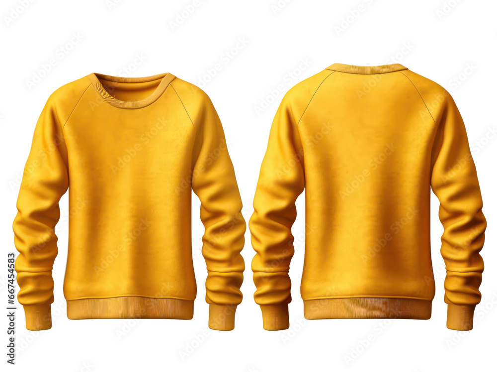 Wall mural Set of yellow front and back view tee sweatshirt sweater long sleeve on transparent background cutout.