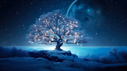 Beautiful Winter Moonlight Landscape	 - obrazy, fototapety, plakaty