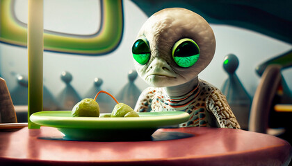 Green Martian Having Dinner