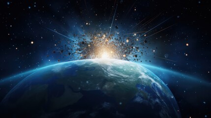 Two planets in space collapsing with explosion. High quality photo