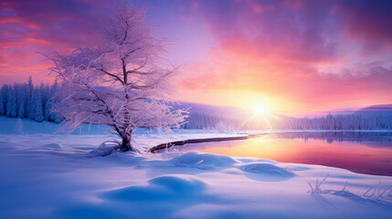 Beautiful Winter Sunset Landscape	