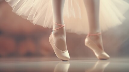 ballerina's legs in satin pink pointe shoes