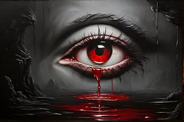 Fotobehang Nightmare in Red: The Haunting Eye © Lahiru