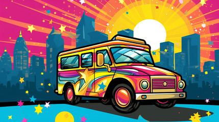 car illustration in pop-art style, non-existing concept car and copyright free 2