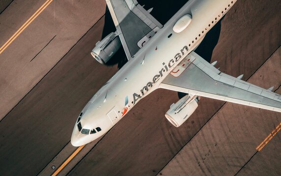 Aerial shot of an American Airlines plane